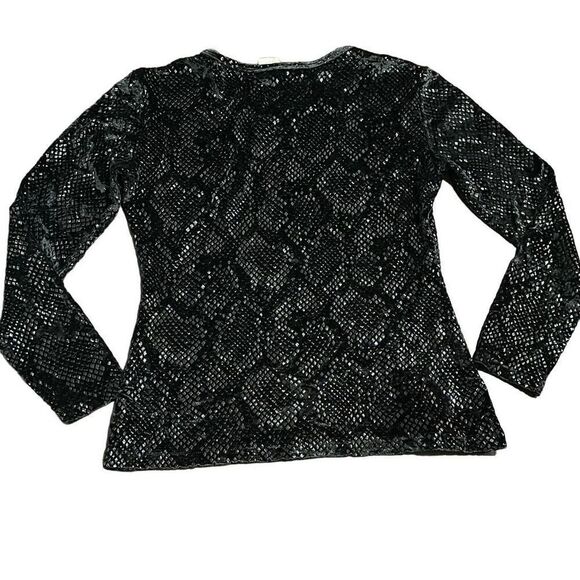 VOTRE NOM Vintage Snakeskin Black Metallic Stretch Long Sleeve Blouse Top Size S - Picture 1 of 8